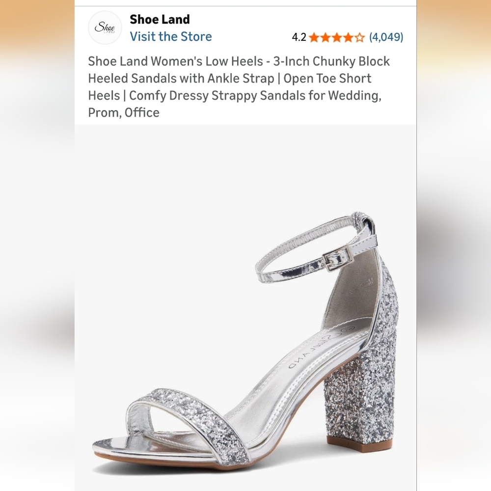 Silver Glitter Block Heel Sandals